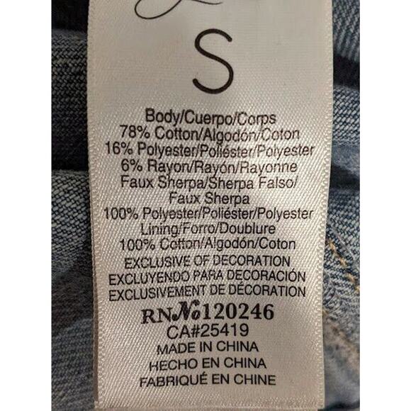 Kensie Womens Size Small Denim Jacket Medium Wash Faux Sherpa Collar Pockets - Picture 8 of 8